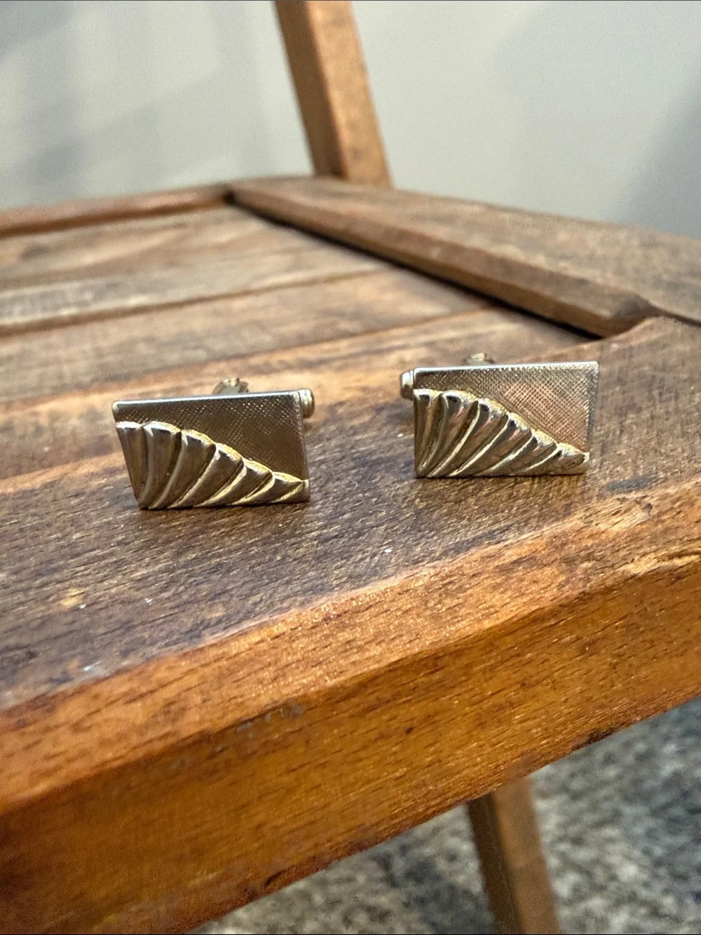 Vintage Gold Tone Geometric Cufflinks Textured Art Deco Style Men’s